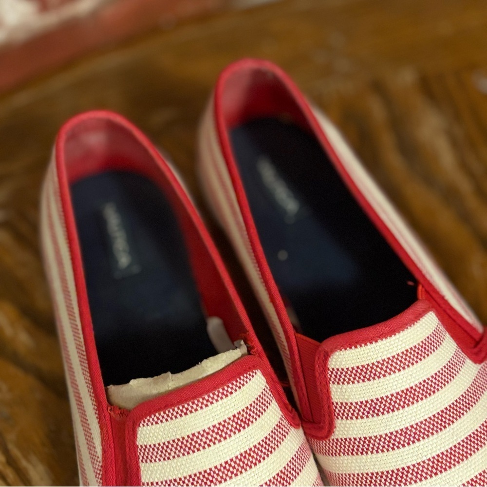 Nautica Red and Cream Striped Slip-On Shoes - Picture 4 of 6